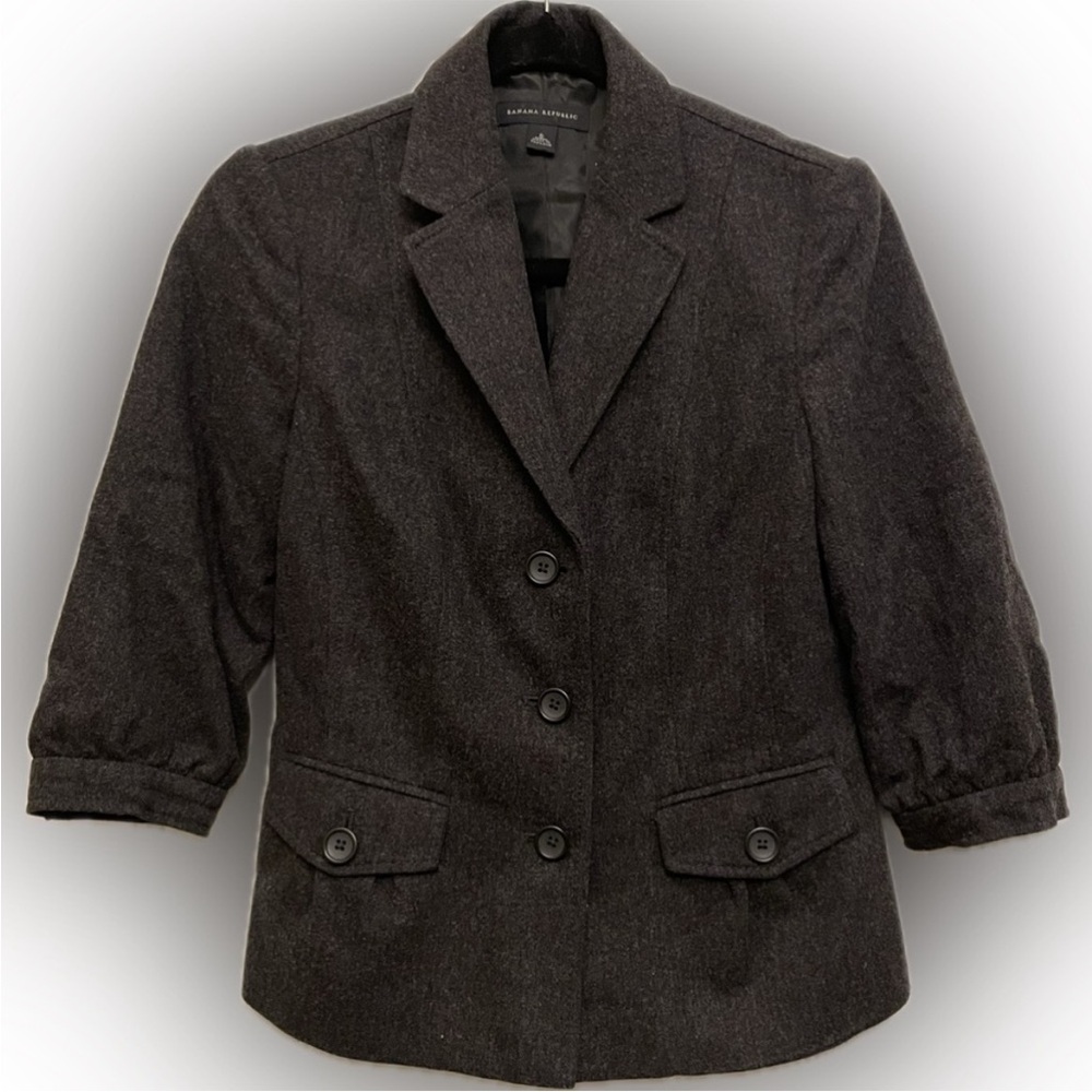 Banana Republic Gray Blazer with Three-Quarter Sleeves